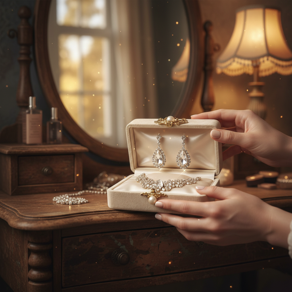 Person wearing a vintage heart pendant necklace